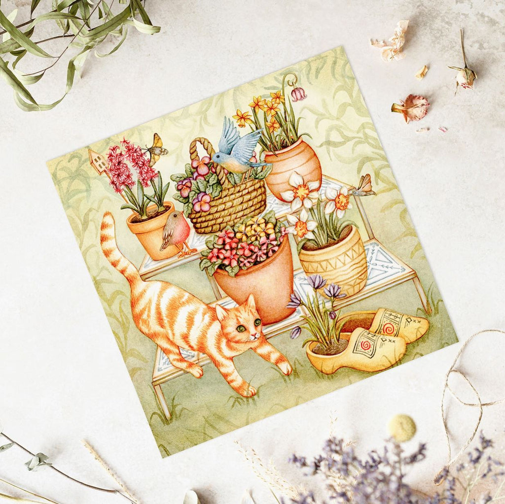 Carte postale ou de vœux - Un chat de jardin